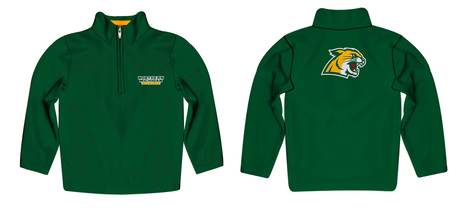 NMU Northern Michigan Wildcats Vive La Fete Game Day Solid Green Quarter Zip Pullover Sleeves - Vive La Fête - Online Apparel Store