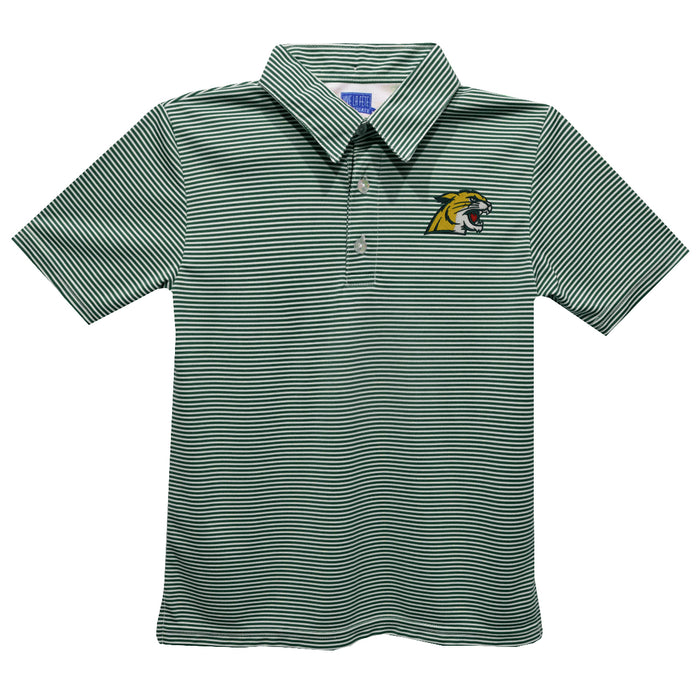 NMU Northern Michigan Wildcats Embroidered Hunter Green Stripes Short Sleeve Youth Polo Box Shirt