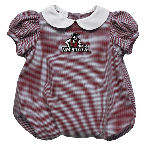 New Mexico State University Aggies Embroidered Maroon Gingham Girls Baby Bubble Short Sleeve