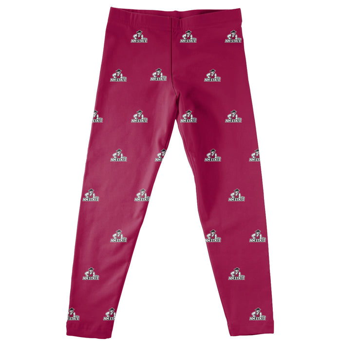 NMSU Aggies Vive La Fete Girls Game Day All Over Logo Elastic Waist Classic Play Crimson Leggings Tights