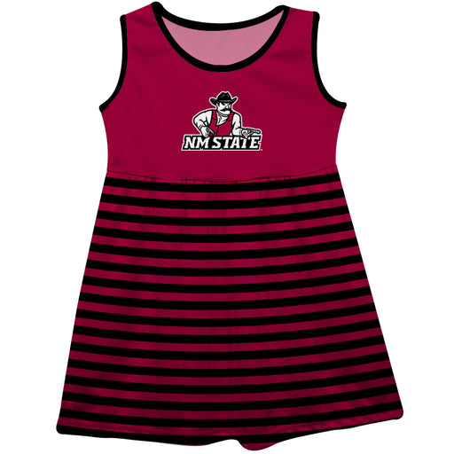 New Mexico State University Aggies Vive La Fete Girls Game Day Sleeveless Tank Dress Solid Crimson Logo Stripes on Skirt