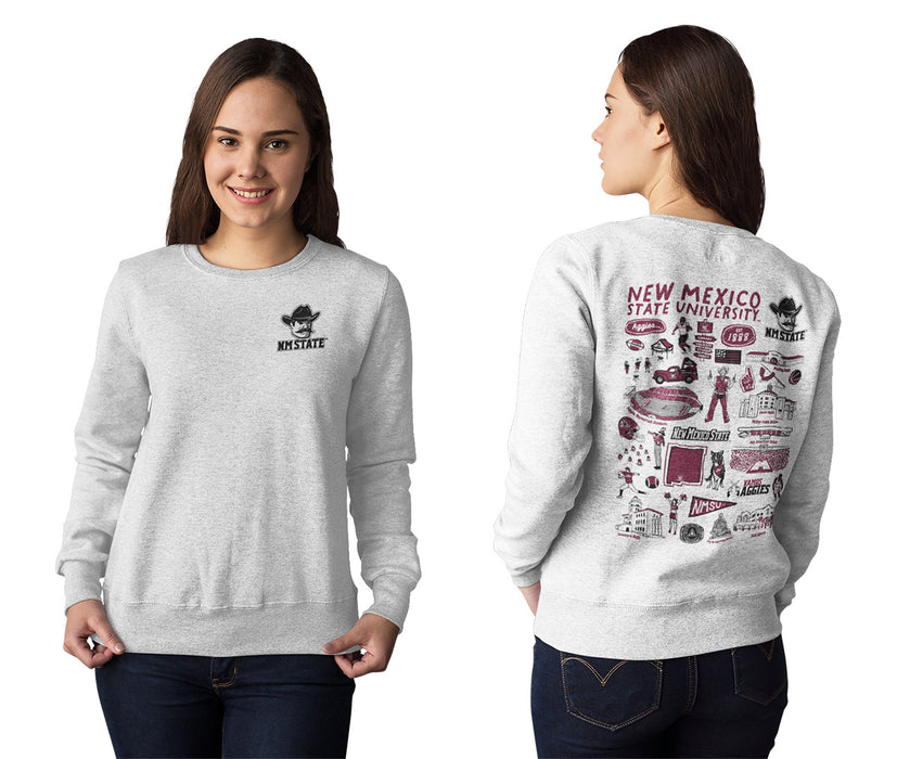 New Mexico State University Aggies Hand Sketched Artwork Maroon Crewneck Sweatshirt for Women - Vive La Fête - Online Apparel Store