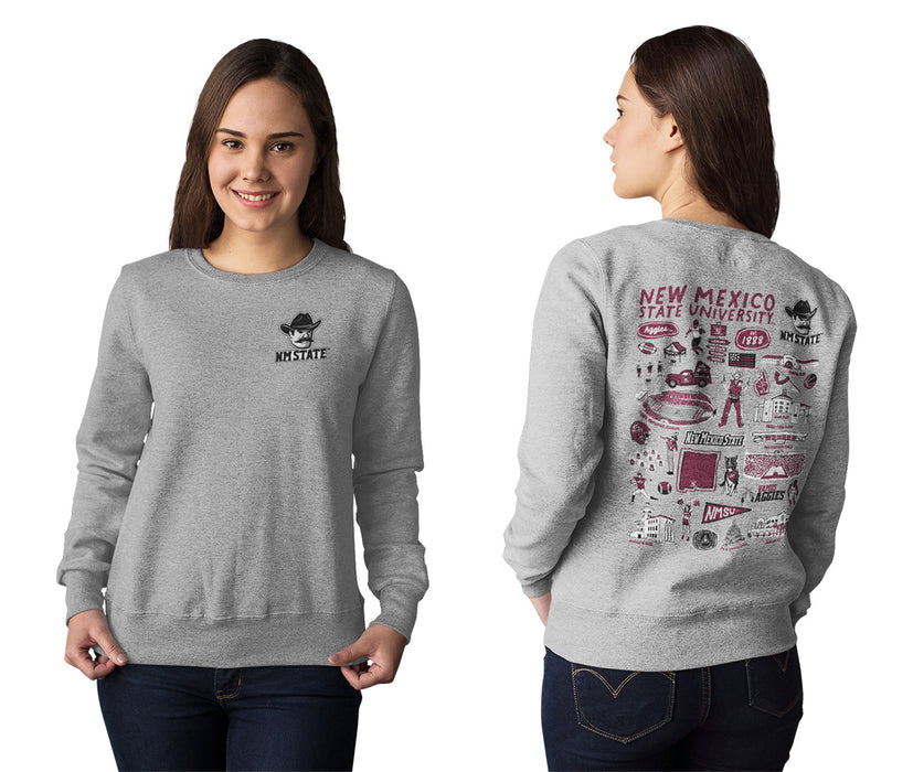 New Mexico State University Aggies Hand Sketched Artwork Maroon Crewneck Sweatshirt for Women - Vive La Fête - Online Apparel Store
