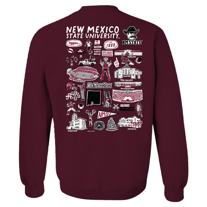 New Mexico State University Aggies Hand Sketched Artwork Maroon Crewneck Sweatshirt for Women - Vive La Fête - Online Apparel Store