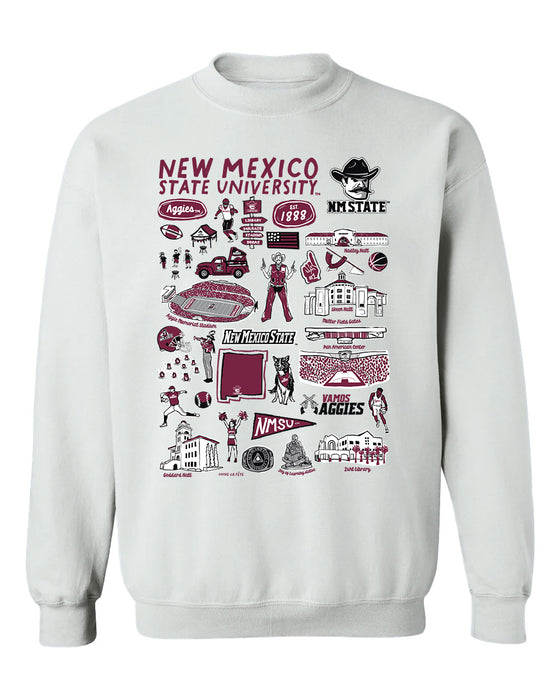 New Mexico State Aggies Hand Sketched Vive La Fete Impressions White Cotton Crewneck Sweatshirt for Women