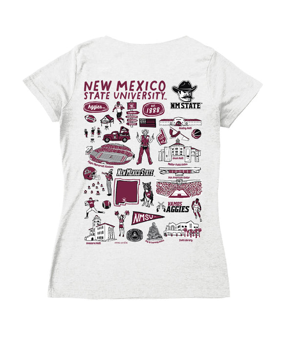 New Mexico State Aggies Hand Sketched Vive La Fete Impressions Artwork Maroon Women Cotton Short Sleeve V-Neck Tshirt