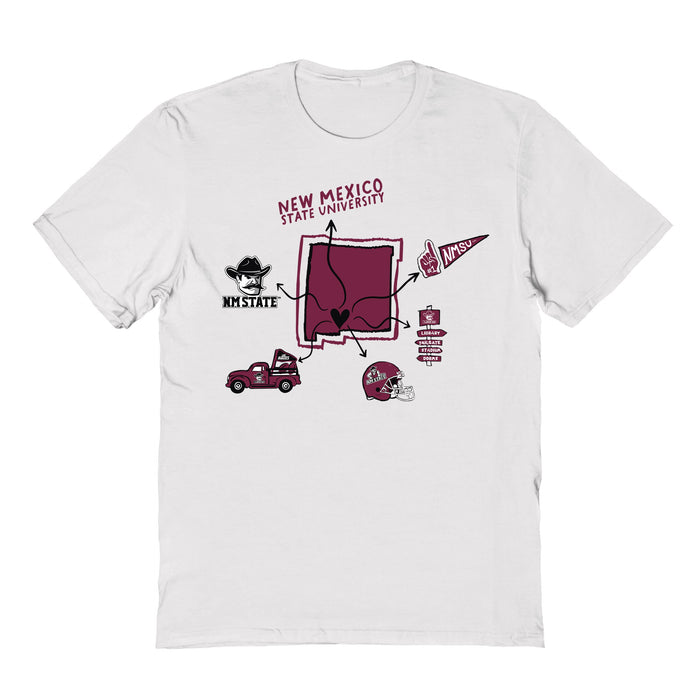 New Mexico State Aggies Hand Sketched Vive La Fete Impressions Icones White T-shirt for Women