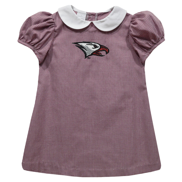 North Carolina Central Eagles Embroidered Maroon Gingham Short Sleeve A Line Dress
