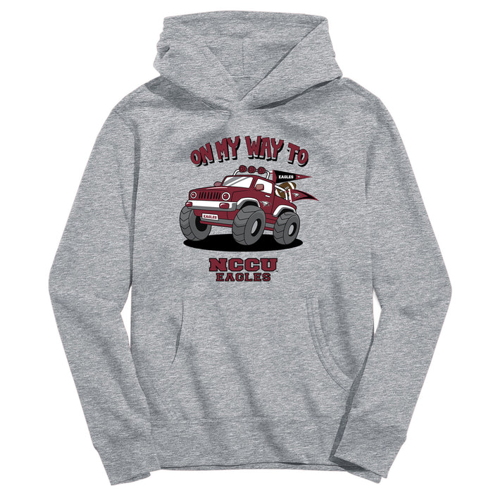 North Carolina Central Eagles On My Way Monster Truck Heather Grey Cotton Youth Hoodie