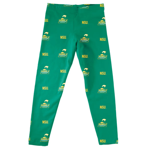 Norfolk State Spartans Vive La Fete Girls Game Day All Over Two Logos Elastic Waist Classic Play Green Leggings Tights