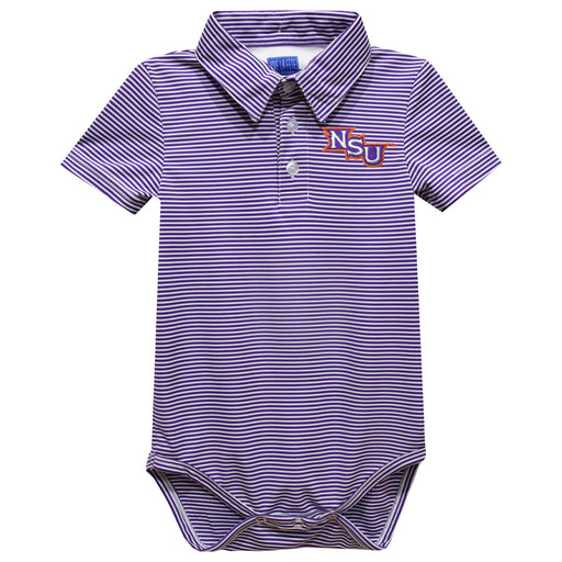 Northwestern State Demons Embroidered Purple Stripes Stripe Knit Polo Onesie