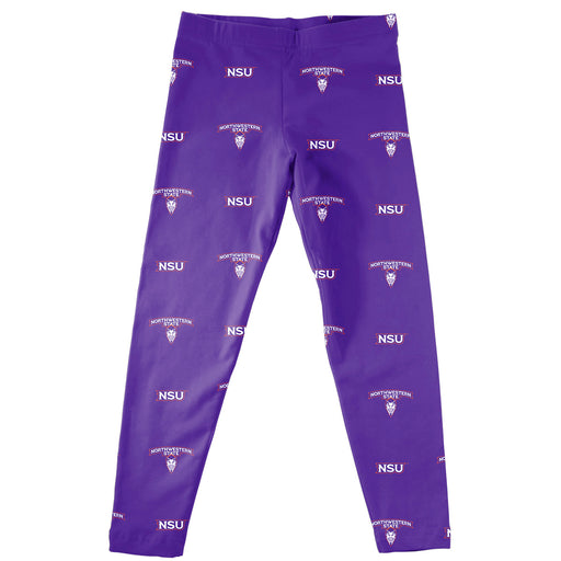 Northwestern State Demons Vive La Fete Girl Game Day All Over Two Logos Elastic Waist Classic Play Purple Legging Tights