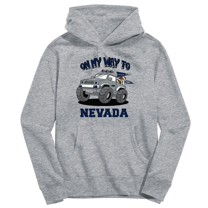 University of Nevada Reno Wolfpack On My Way Monster Truck Heather Grey Cotton Youth Hoodie