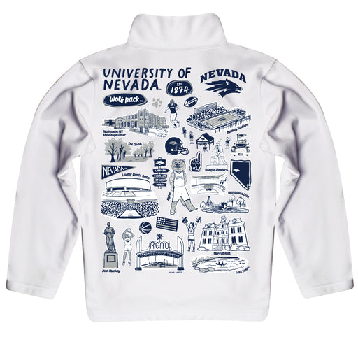 University of Nevada Reno Wolfpack Hand Sketched Vive La Fete Impressions Artwork White Boys Quarter Zip Pullover V1 - Vive La Fête - Online Apparel Store