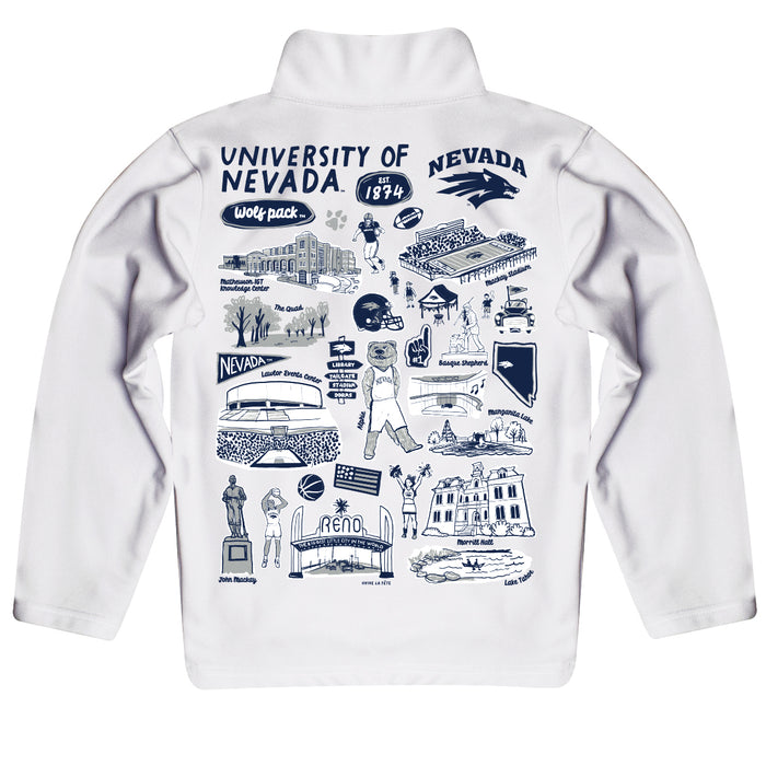 University of Nevada Reno Wolfpack Hand Sketched Vive La Fete Impressions Artwork White Boys Quarter Zip Pullover V1 - Vive La Fête - Online Apparel Store