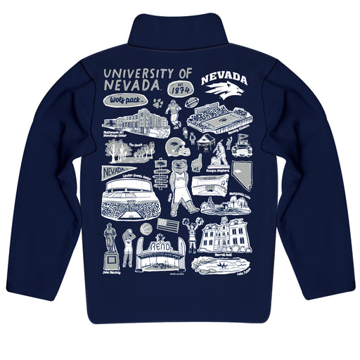 University of Nevada Reno Wolfpack Hand Sketched Vive La Fete Impressions Artwork Navy Boys Quarter Zip Pullover V1 - Vive La Fête - Online Apparel Store