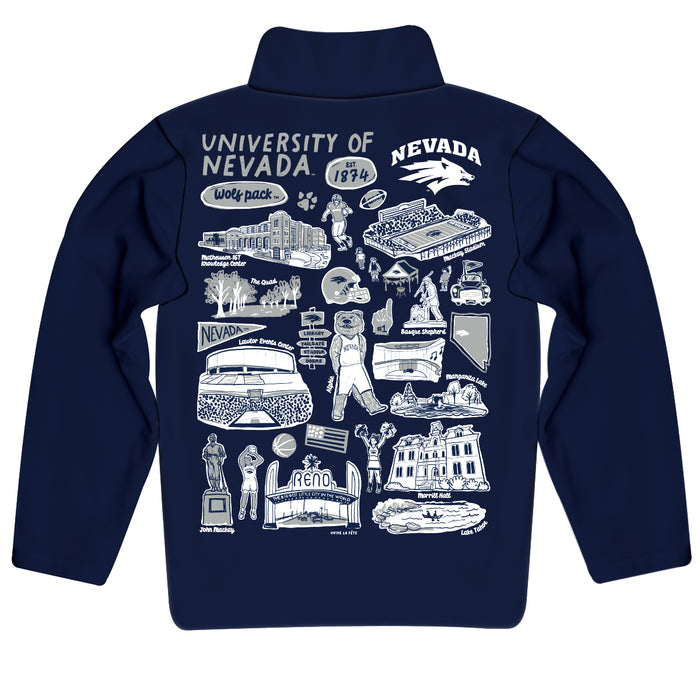 University of Nevada Reno Wolfpack Hand Sketched Vive La Fete Impressions Artwork Navy Boys Quarter Zip Pullover V1 - Vive La Fête - Online Apparel Store