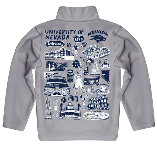 University of Nevada Reno Wolfpack Hand Sketched Vive La Fete Impressions Artwork Gray Boys Quarter Zip Pullover V1 - Vive La Fête - Online Apparel Store