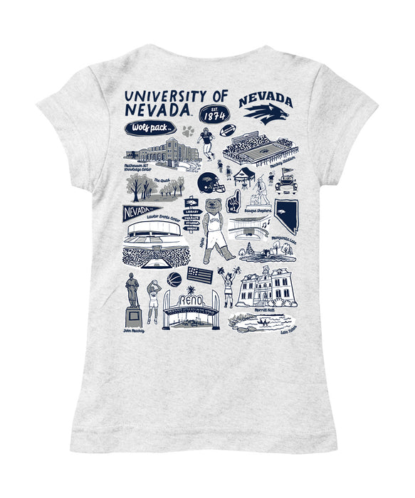 University of Nevada Reno Wolfpack Hand Sketched Vive La Fete Impressions Artwork White Girls Cotton Short Sleeve Tee - Vive La Fête - Online Apparel Store
