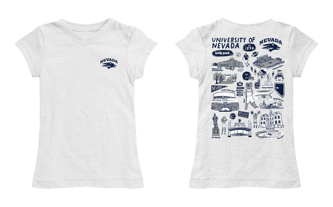 University of Nevada Reno Wolfpack Hand Sketched Vive La Fete Impressions Artwork White Girls Cotton Short Sleeve Tee - Vive La Fête - Online Apparel Store