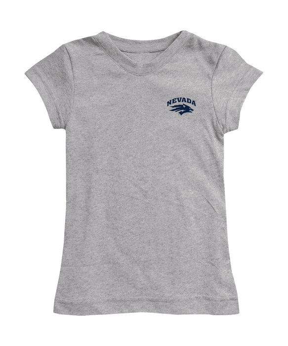 University of Nevada Reno Wolfpack Hand Sketched Vive La Fete Impressions Artwork Grey Girls Cotton Short Sleeve Tee