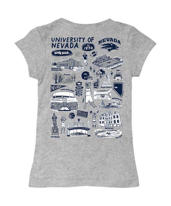 University of Nevada Reno Wolfpack Hand Sketched Vive La Fete Impressions Artwork Grey Girls Cotton Short Sleeve Tee - Vive La Fête - Online Apparel Store
