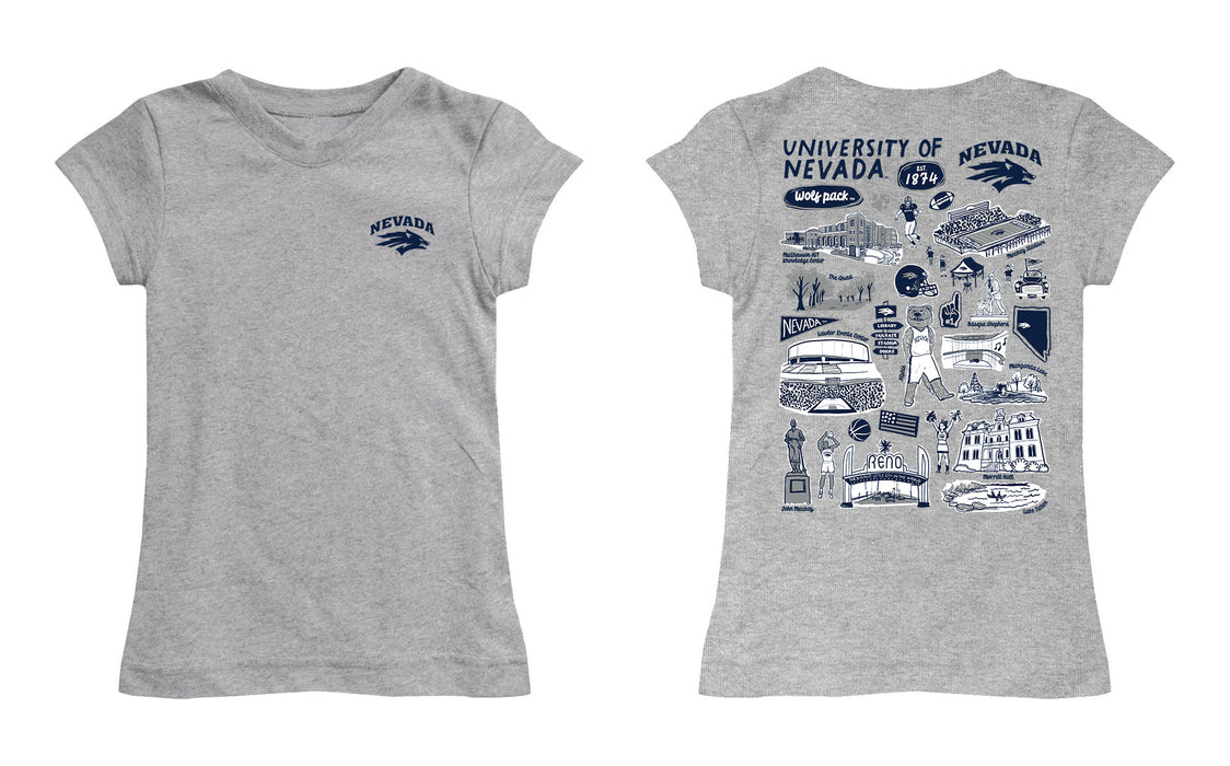 University of Nevada Reno Wolfpack Hand Sketched Vive La Fete Impressions Artwork Grey Girls Cotton Short Sleeve Tee - Vive La Fête - Online Apparel Store