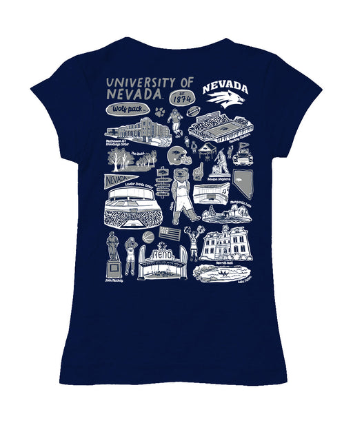 University of Nevada Reno Wolfpack Hand Sketched Vive La Fete Impressions Artwork Navy Girls Cotton Short Sleeve Tee - Vive La Fête - Online Apparel Store