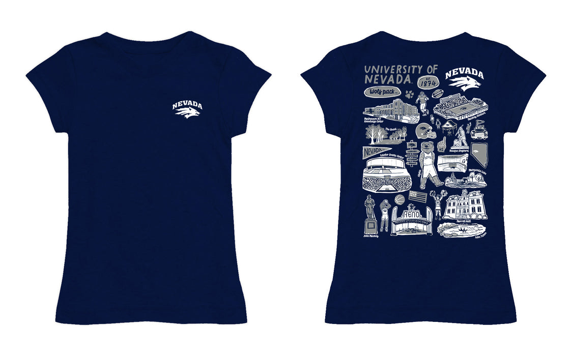 University of Nevada Reno Wolfpack Hand Sketched Vive La Fete Impressions Artwork Navy Girls Cotton Short Sleeve Tee - Vive La Fête - Online Apparel Store