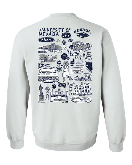 University of Nevada Reno Wolfpack Hand Sketched Artwork Navy Crewneck Sweatshirt for Women - Vive La Fête - Online Apparel Store
