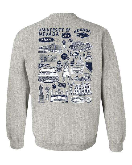 University of Nevada Reno Wolfpack Hand Sketched Artwork Navy Crewneck Sweatshirt for Women - Vive La Fête - Online Apparel Store