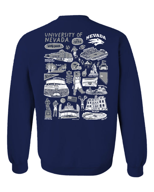 University of Nevada Reno Wolfpack Hand Sketched Artwork Navy Crewneck Sweatshirt for Women - Vive La Fête - Online Apparel Store