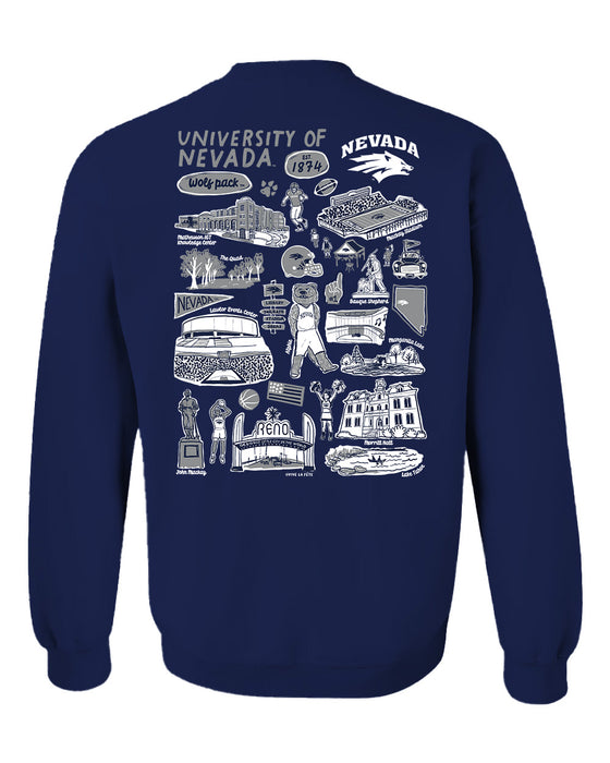 University of Nevada Reno Wolfpack Hand Sketched Artwork Navy Crewneck Sweatshirt for Women - Vive La Fête - Online Apparel Store