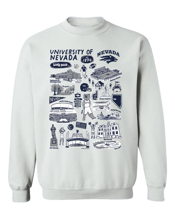 Nevada Wolfpack UNR Hand Sketched Vive La Fete Impressions White Cotton Crewneck Sweatshirt for Women