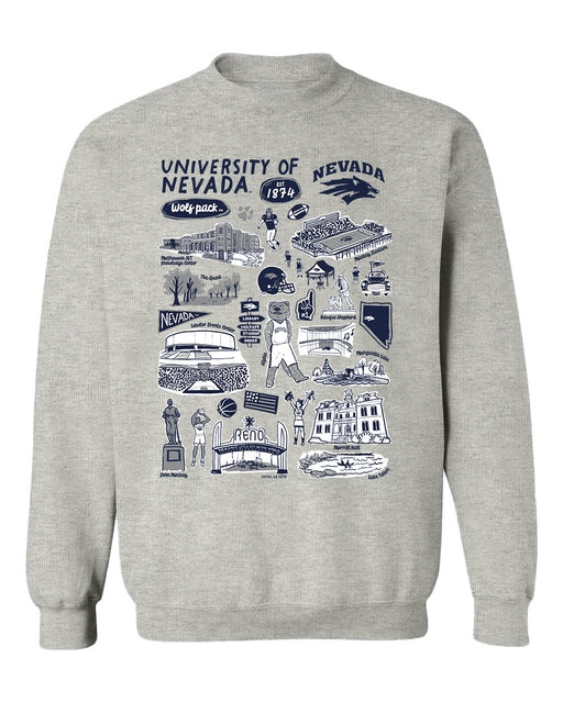 Nevada Wolfpack UNR Hand Sketched Vive La Fete Impressions Grey Cotton Crewneck Sweatshirt for Women