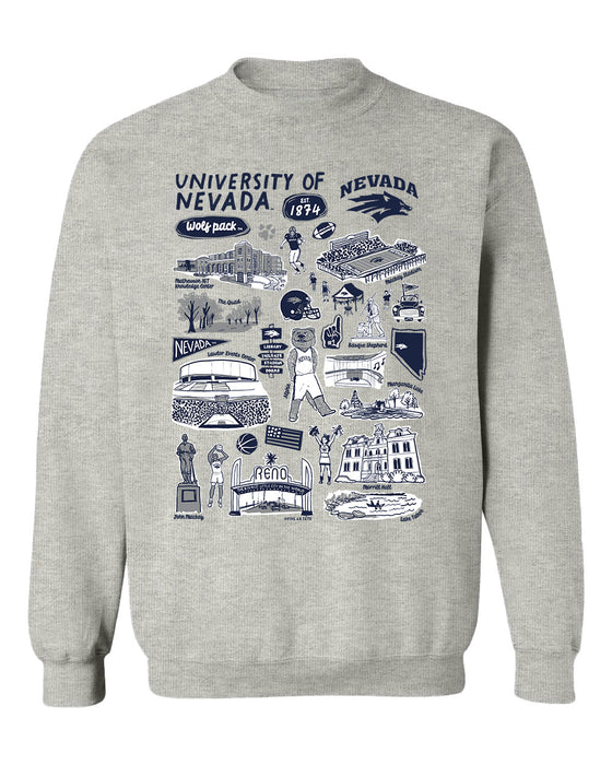 Nevada Wolfpack UNR Hand Sketched Vive La Fete Impressions Grey Cotton Crewneck Sweatshirt for Women