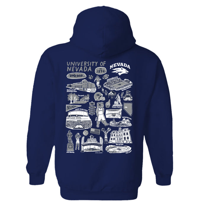 University of Nevada Reno Wolfpack Hand Sketched Artwork Cotton Fleece Women Hoodie - Vive La Fête - Online Apparel Store