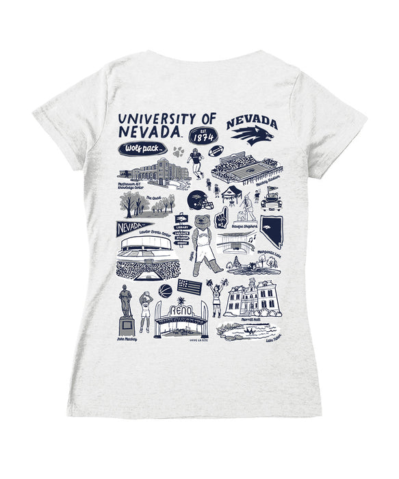 Nevada Wolfpack UNR Hand Sketched Vive La Fete Impressions Artwork Navy Women Cotton Short Sleeve V-Neck Tshirt