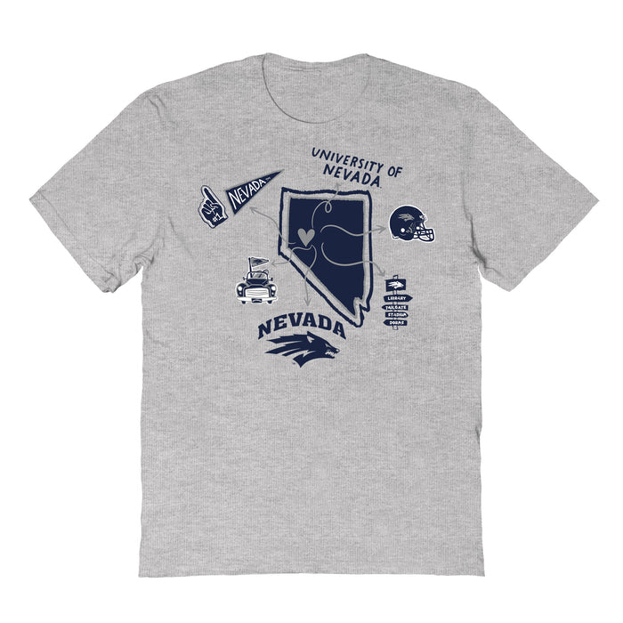 Nevada Wolfpack UNR Hand Sketched Vive La Fete Impressions Icones Grey T-shirt for Women