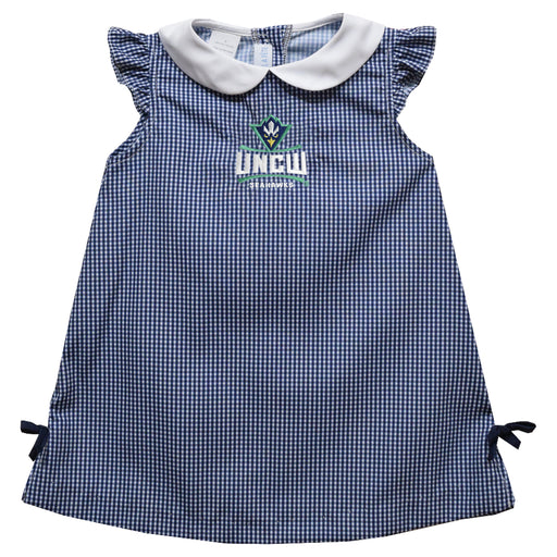 University of North Carolina Seahawks UNCW Embroidered Navy Gingham A Line Dress