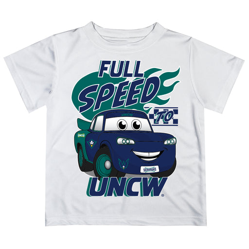 University of North Carolina Seahawks UNCW Vive La Fete Toy Racing Car Boys Game Day White Short Sleeve Tee