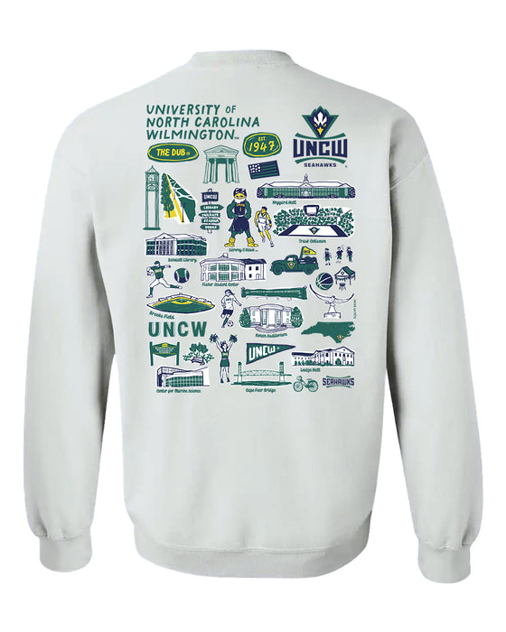 University of North Carolina Seahawks UNCW Hand Sketched Vive La Fete Impressions Artwork Navy Crew Neck Sweatshirt for - Vive La Fête - Online Apparel Store