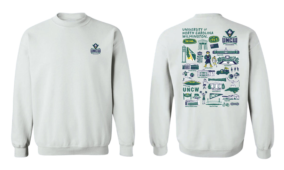 University of North Carolina Seahawks UNCW Hand Sketched Vive La Fete Impressions Artwork Navy Crew Neck Sweatshirt for - Vive La Fête - Online Apparel Store