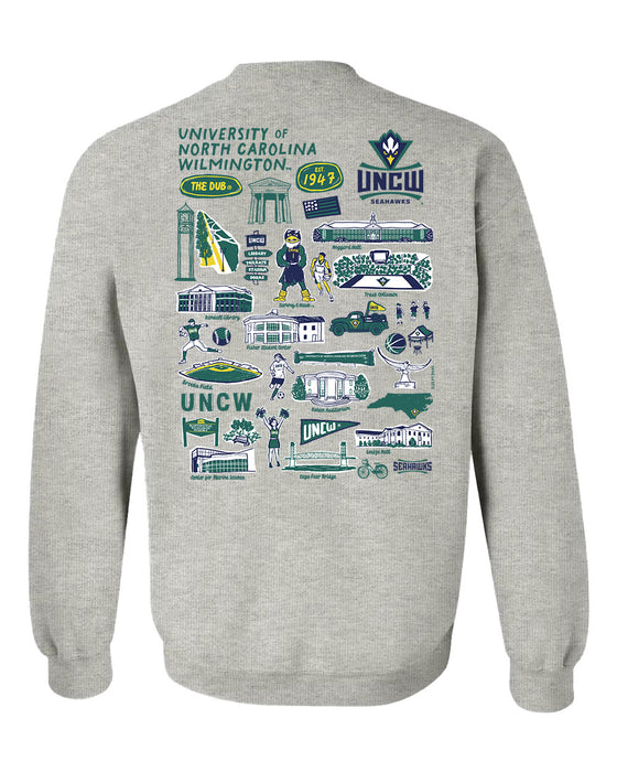 University of North Carolina Seahawks UNCW Hand Sketched Vive La Fete Impressions Artwork Navy Crew Neck Sweatshirt for - Vive La Fête - Online Apparel Store