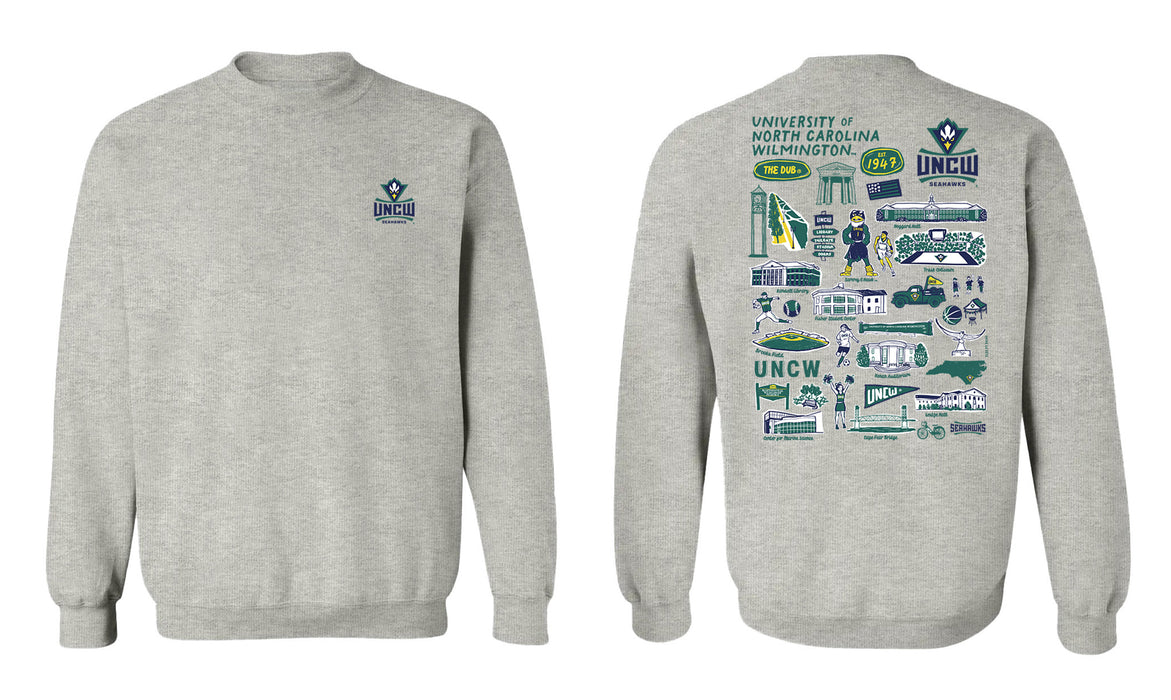 University of North Carolina Seahawks UNCW Hand Sketched Vive La Fete Impressions Artwork Navy Crew Neck Sweatshirt for - Vive La Fête - Online Apparel Store