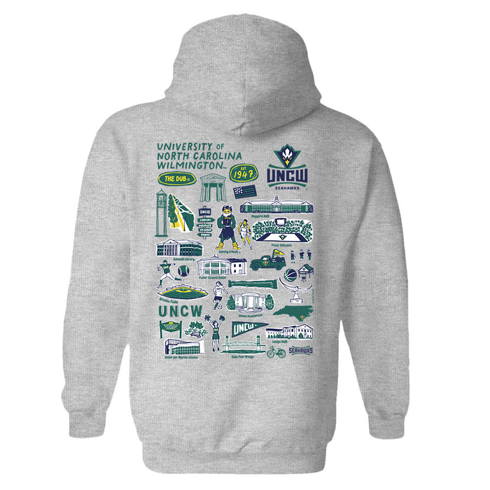 UNC Wilmington Seahawks UNCW Hand Sketched Vive La Fete Impressions Artwork Navy Cotton Fleece Long Sleeve Hoodie - Vive La Fête - Online Apparel Store