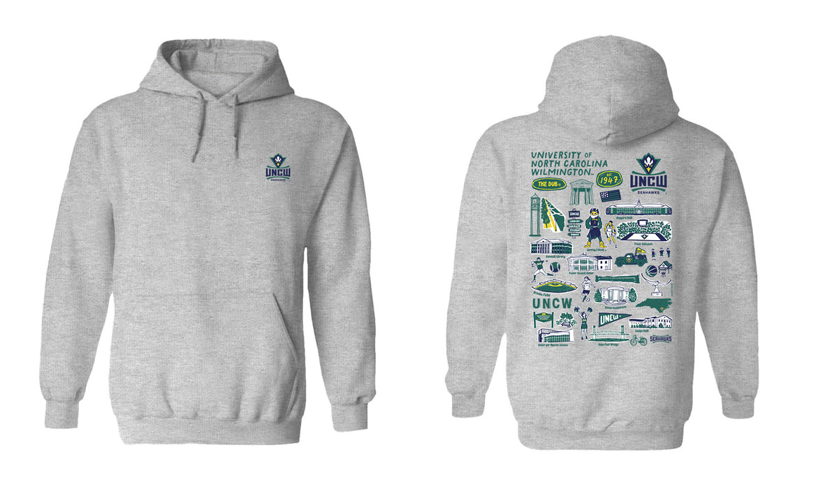 UNC Wilmington Seahawks UNCW Hand Sketched Vive La Fete Impressions Artwork Navy Cotton Fleece Long Sleeve Hoodie - Vive La Fête - Online Apparel Store