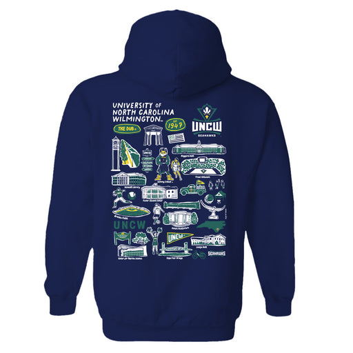 UNC Wilmington Seahawks UNCW Hand Sketched Vive La Fete Impressions Artwork Navy Cotton Fleece Long Sleeve Hoodie - Vive La Fête - Online Apparel Store