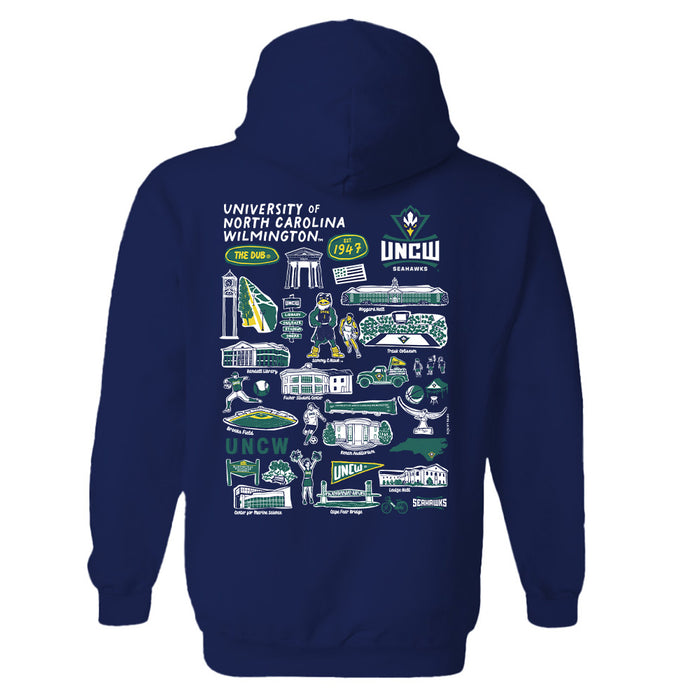 UNC Wilmington Seahawks UNCW Hand Sketched Vive La Fete Impressions Artwork Navy Cotton Fleece Long Sleeve Hoodie - Vive La Fête - Online Apparel Store