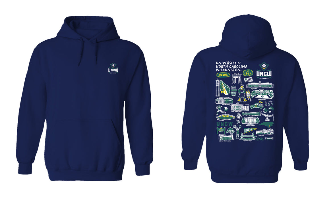 UNC Wilmington Seahawks UNCW Hand Sketched Vive La Fete Impressions Artwork Navy Cotton Fleece Long Sleeve Hoodie - Vive La Fête - Online Apparel Store